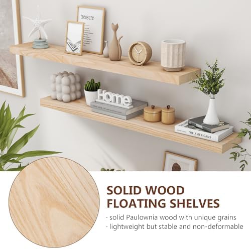fuqing 48 Inch Floating Shelves 6.7'' Deep Natural Wood Shelves Set of 2 - Image 4