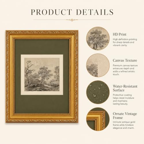 Ymsagrs Gold Frame Vintage Landscape Sketch Canvas Wall Art - Image 2