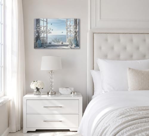 Coastal Flower Bathroom Canvas Wall Art Farmhouse Cotton Bouquet and Butterfly - Image 4
