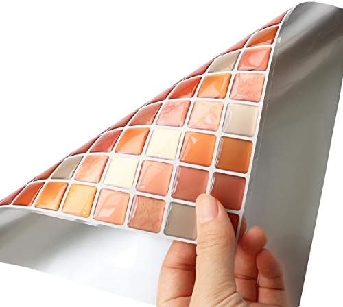Yoillione 3D Mosaic Tile Sticker Removable Wallpaper Tile Orange, 3D Self - Image 6
