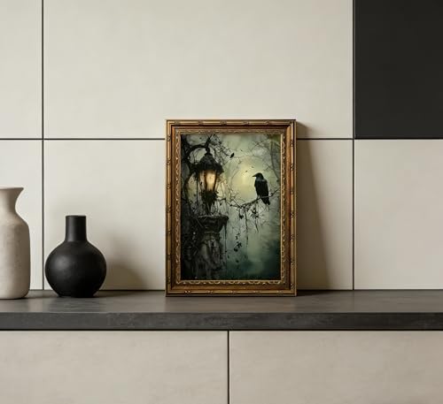 Vintage Gold Framed Crow Canvas Wall Art Dark Academia Gothic Painting Picture - Image 4