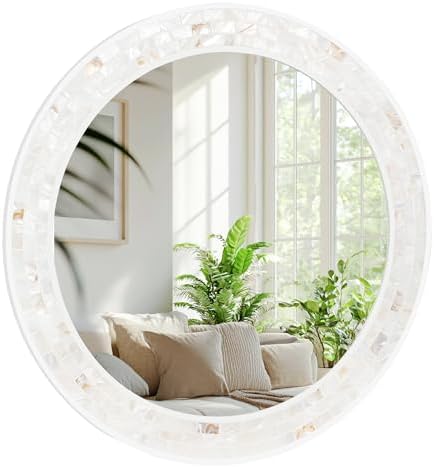 24 Inch Round Bathroom Mirror, Coastal Shell Framed Wall Decor - Image 6