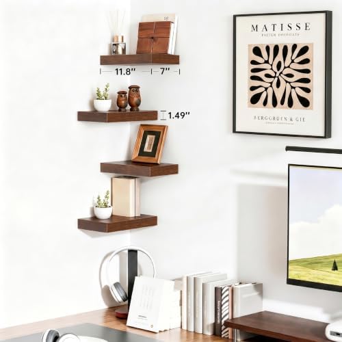 Walnut Floating Shelves for Wall, 12 Inch Wooden Shelves Set of 4 - Image 2