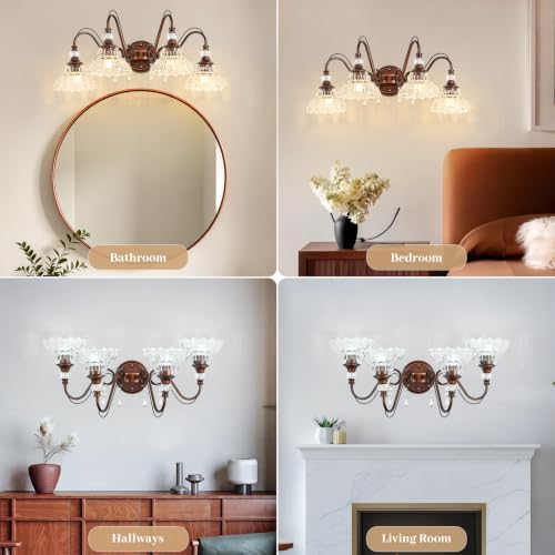 Vintage Bathroom Vanity Light, 4-Light Antique Red Bronze Finish Wall Sconce - Image 5