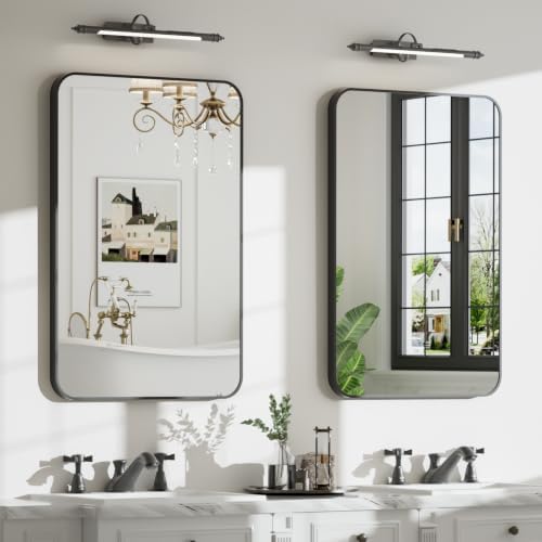 22"x30" Matte Black Rectangle Vanity Bathroom Mirror by MZON