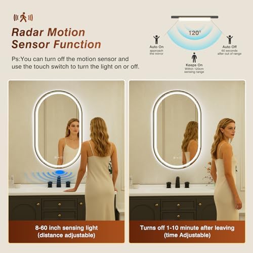 24x40 Inch Oval Black Framed LED Bathroom Mirror - Image 4