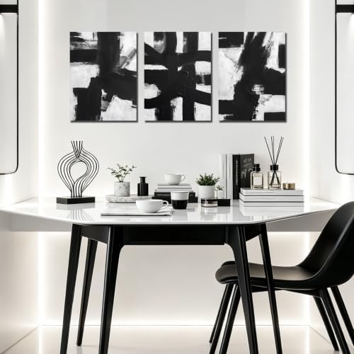 MXUNYZ 3 Piece Abstract Wall Art Black and White Minimalist Canvas Painting - Image 2