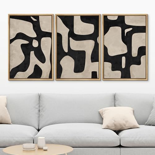MUDECOR Framed Canvas Print Wall Art Set Abstract Monochrome Shapes Nature - Image 2