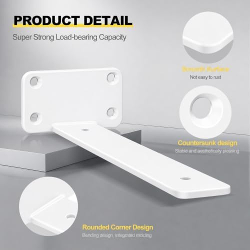 8 Pack - 6 inch White Hidden L Shelf Bracket Iron Floating Shelf Brackets - Image 5