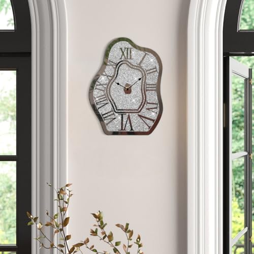 Modern Wall Clock for Living Room Decor Silver Crystal Crush Diamond Mirrored - Image 7