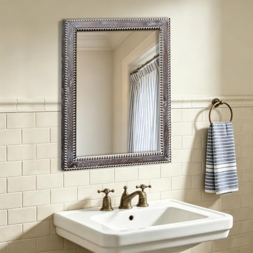 24x32 Inch Rectangular Wood Wall Mirror Rustic Farmhouse Decorative Mirrors - Image 6