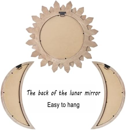 5 Pieces Moon Phase Mirror Wall-Mounted Wall Decor Mirrors Natural Wooden - Image 5