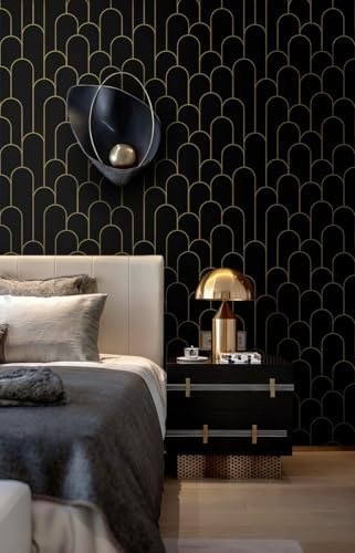 Yasinet Peel and Stick Wallpaper Black and Gold Wallpaper Modern Geometric - Image 3
