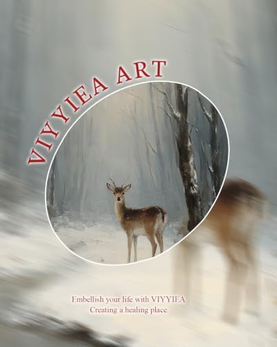 VIYYIEA Christmas Reindeer Wall Art Snowy Landscape Painting 12x16 In - Image 7
