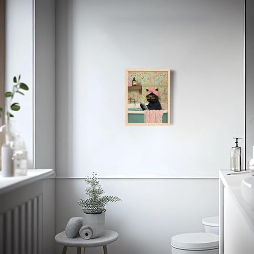 ICHZUMW Framed Funny Black Cat in Bathtub Canvas Bathroom Wall Art 8x10 In - Image 4