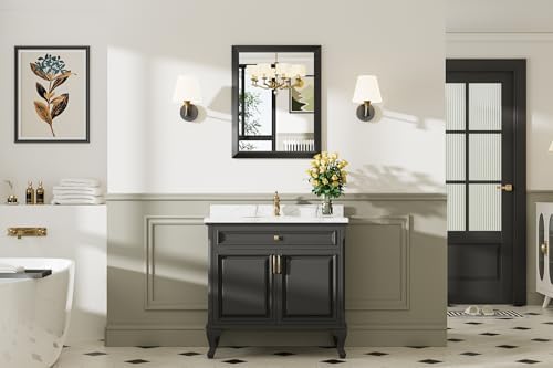 Briivue Black Metal Framed Bathroom Wall Mirror, 24x30 Inch - Image 3
