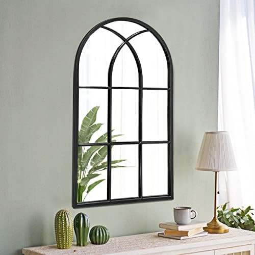 42"x 24" Arched Mirror, Window Wall Mirror, Windowpane Vanity Mirror, Metal - Image 5