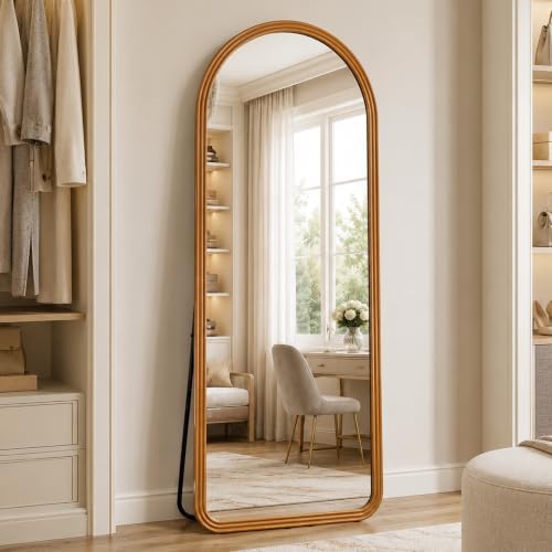 24x65 Inch Wood Arched Full Length Floor Mirror, Natural Wood - Image 6