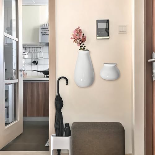 White Ceramic Wall Planters, 10.6 Inch, Flared Design - Image 5