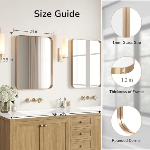 USHOWER Gold Bathroom Mirror 24"x36", Rectangle Mirror - Image 2