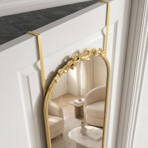 Besdomus Door Mirror Full Length: 14"x50" Gold Bow Over The Door Hanging - Image 4
