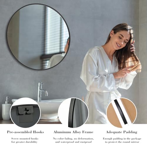 Sweetcrispy 30 in Round Bathroom Wall Mirror, Vanity Mirrors - Image 6