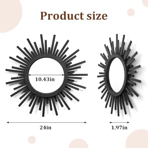 24 Inch Boho Sunburst Mirror, Round Wooden Wall Decor Starburst Sun Mirror - Image 3