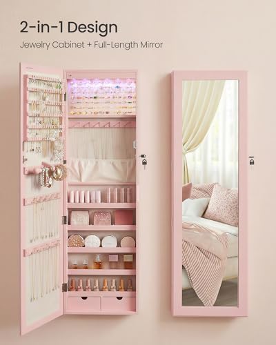 SONGMICS 6 LEDs Mirror Jewelry Cabinet, 47.2-Inch Tall - Image 3