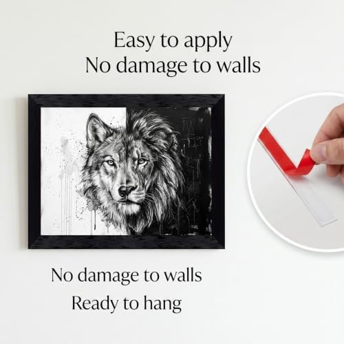 Framed Canvas Wall Art Mixed Media Wolf and Lion Split Face High Contrast - Image 2