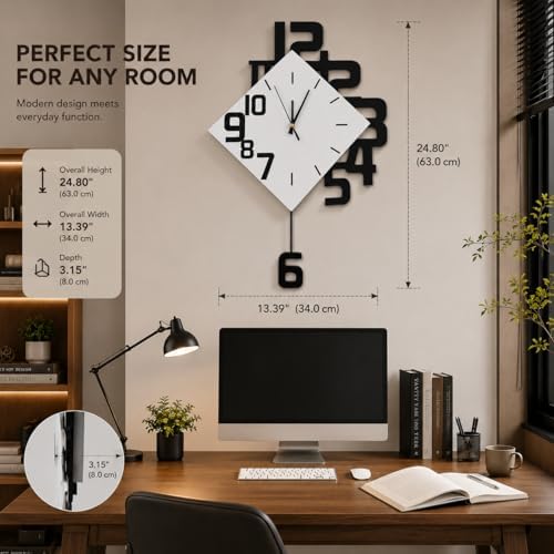TeamSky Silent Wood Pendulum Wall Clock, Modern White Decorative Clock - Image 2