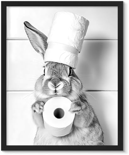 uniro Funny Bathroom Wall Art Prints, Cute Rabbit Animal Canvas Print Painting by uniro