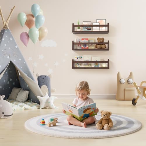 Floating Wall Nursery Book Shelves, 16.5 Inch, Walnut Color - Image 2