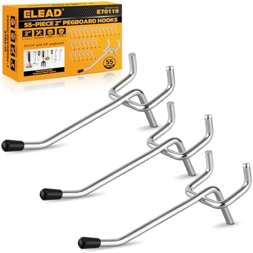 ELEAD 55-Piece 2 Inch Pegboard Hooks, Heavy Duty Peg Board Organizer Accessories by ELEAD