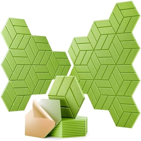 12Pcs Acoustic Panels with Self-adhesive, Hexagonal Soundproof Wall Panels High by OTUOER