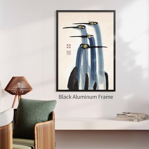 Vintage Japanese Crane Black Framed Poster Antique Asian Bird Canvas Wall Art - Image 7