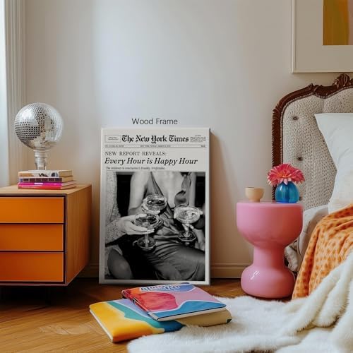 Retro Black and White Newspaper Wall Art 20x30inch Wooden Framed Every Hour Is - Image 5