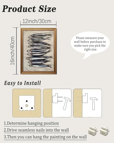 KBKBART Gold Framed Sardine Wall Art, Coastal Fish Canvas Prints 12x16in - Image 2