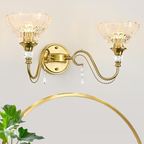 Vintage Bathroom Vanity Light, 2-Light Brushed Gold Finish Wall Sconce - Image 2