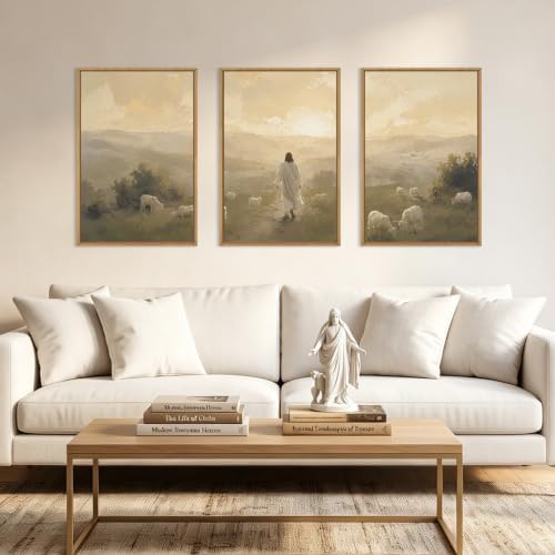 HLNIUC Vintage Jesus Lamb Framed Canvas Wall Art, Large Abstract Christian - Image 2