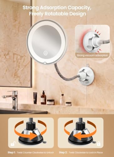 10x Makeup Mirror with Lights, Magnifying Mirror 3 Light Modes Silver - Image 4