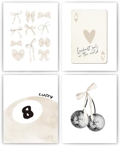 okaxscm Beige Coquette Trendy Preppy Wall Art Prints Set of 4, Coquette Room by okaxscm