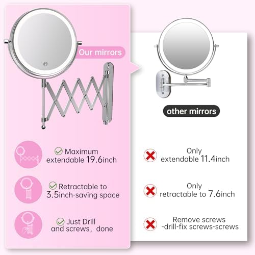 8" Rechargeable Wall Mounted Makeup Mirror Double Sided Magnifying - Image 2