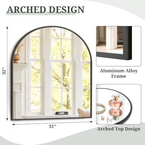 Arched Wall Mirror 32x31 Inch Black Bathroom Vanity Mirror - Image 3