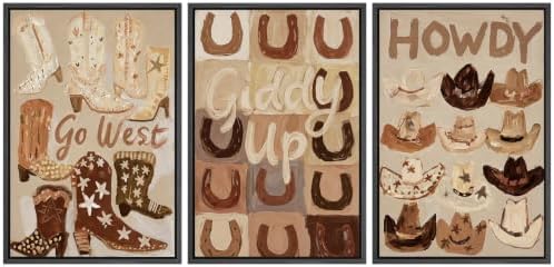 MUDECOR Framed Canvas Print Wall Art Set Western Boots Hats by MUDECOR