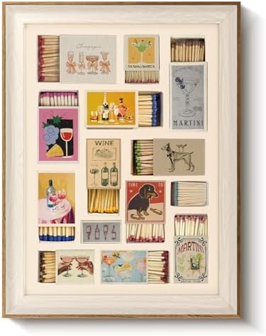 VIYYIEA Framed Matchbox Wall Art Retro Cocktail Painting, 12x16 Inch by VIYYIEAART