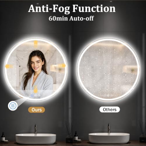 Round LED Bathroom Mirror, 26 Inch, HD Shatterproof Tempered Glass - Image 3