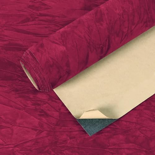 VEELIKE Red Velvet Fabric Wallpaper Self Adhesive Crushed Velvet Liner by VEELIKE