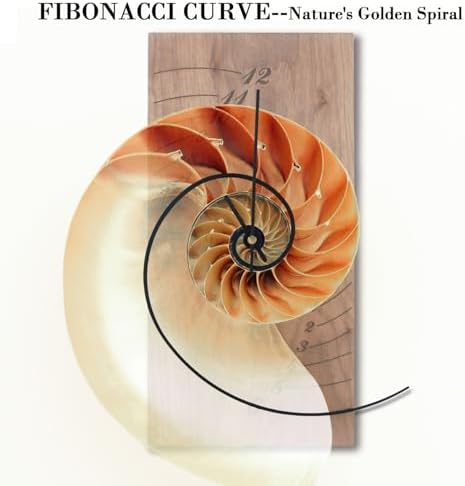 ACODE 14 Inches Fibonacci Curve Rectangular Wall Clock, Walnut Wall Clock - Image 2