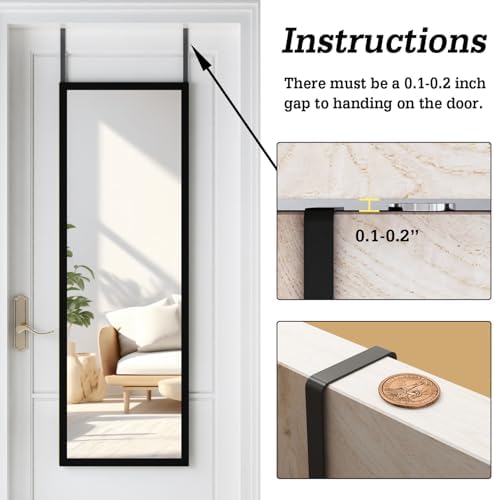 whitebeach Full Body Length Door Hanging Wall Mounted Mirror Over the Door - Image 3