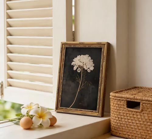 Vintage Gold Framed Floral Wall Art Dark Moody Flower Botonical Canvas Painting - Image 6